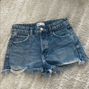 Zara Blue Frayed Hem Jean Shorts
